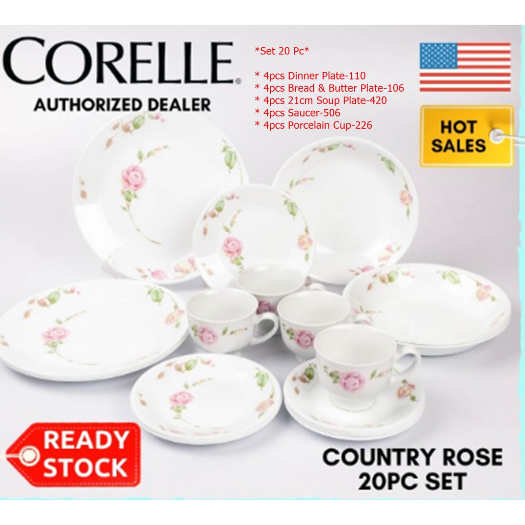 (Ready Stock!!) Corelle Country Rose Dinner Set 20pc Dinnerware Set 16