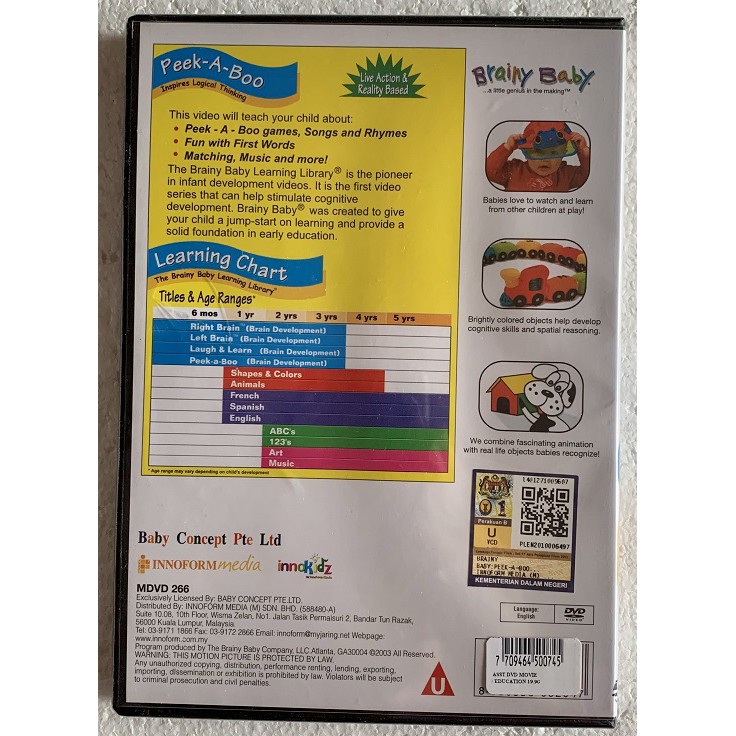 Brainy Baby Series DVD Left Brain Right Brain ABC 123