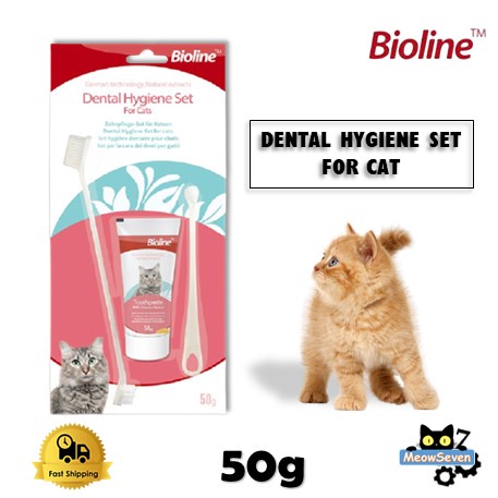 Bioline Cat Dental Care Set 50g - Cheese Flavour Toothpaste   Kit 