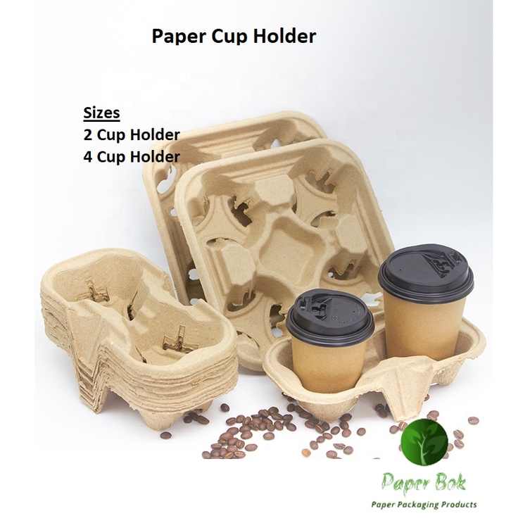 (50 PCS) Disposable Coffee Cup Holder/ Pulp Paper Molded Paper Cup Tray ...
