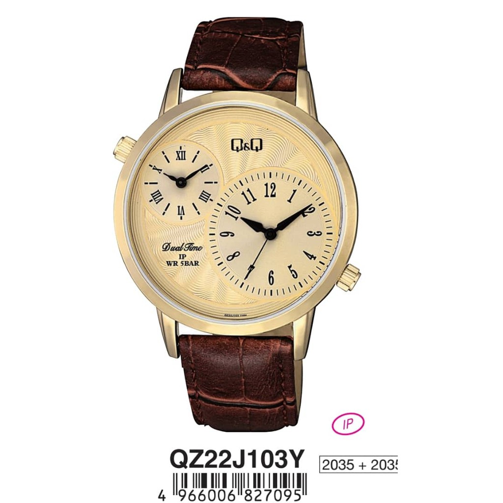 静物Q Q&Q Japan by Citizen QZ22 Men's Fashion Leather Dual Time Watch
