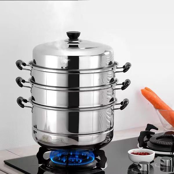 32CM Stainless Steel Three Layer Thick Steamer Pot Soup Steam Pot