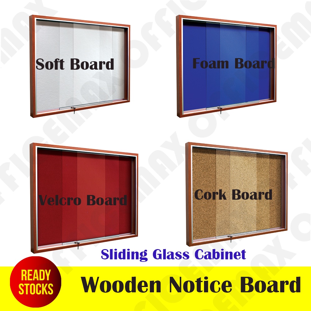 ALL SIZES Wooden Frame Sliding Glass Soft Notice Board /Foam Notice