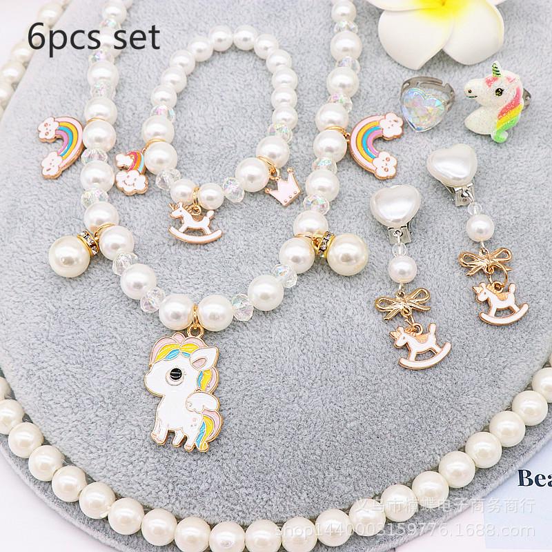 Children's Unicorn Jewelry Sets Korean children pearl necklace Bracelet
