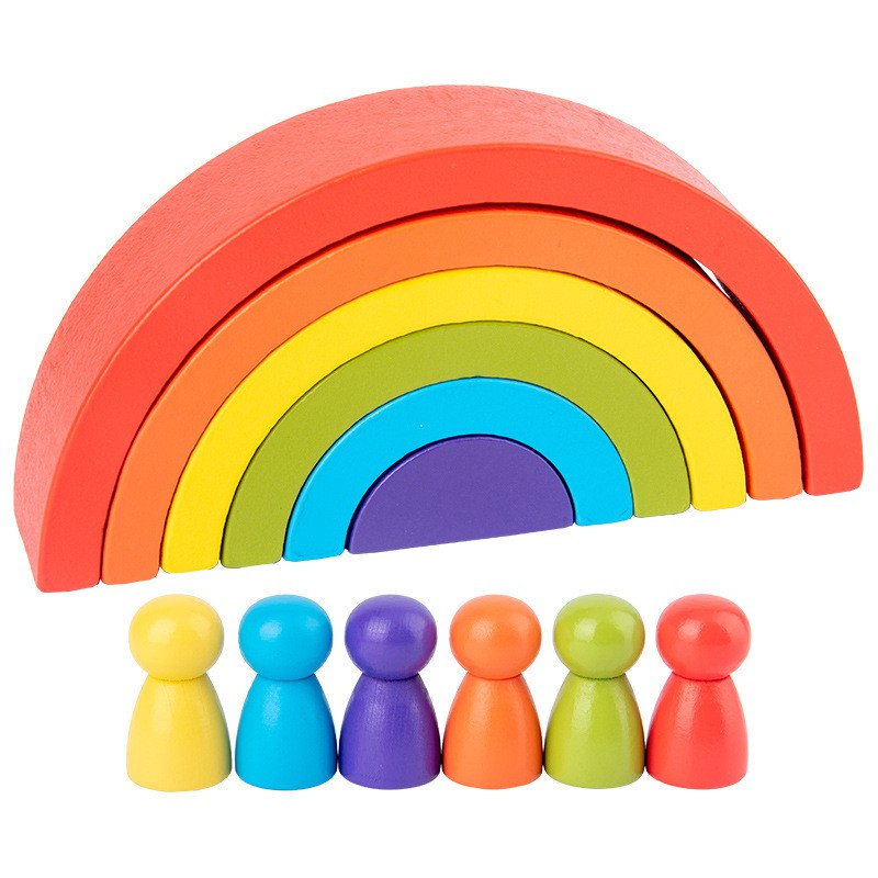 Wooden Rainbow Stacking Building Blocks Baby Toddler Large Nesting ...