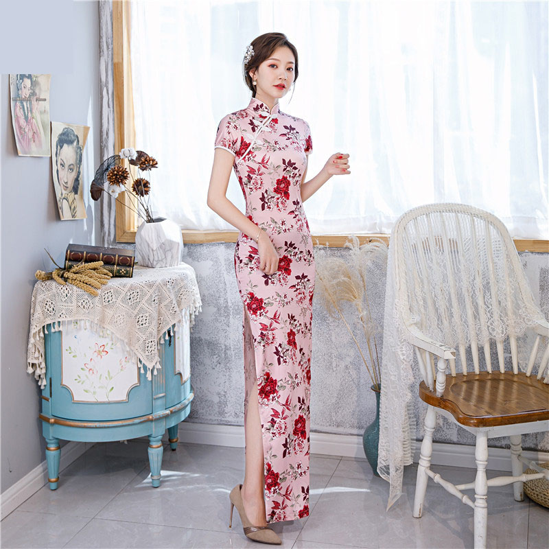 Elegant Women Cheongsam Chinese Traditional Slim Dress Wedding Costume Long  Dresses Sexy Qipao Plus Size Multi Color