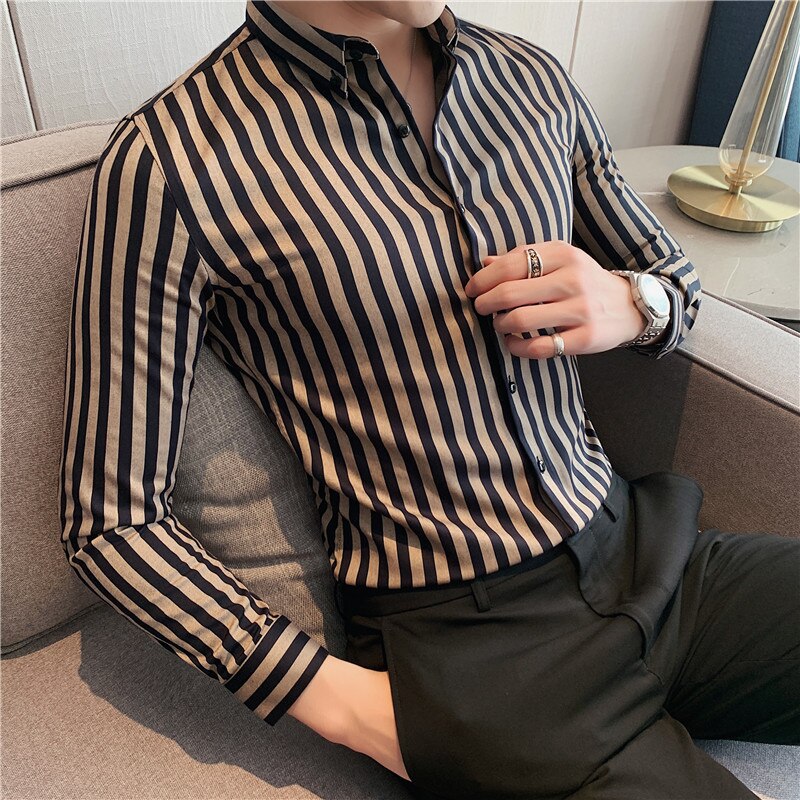 British Style Fashion Slim Men's Striped Shirts Business Casual