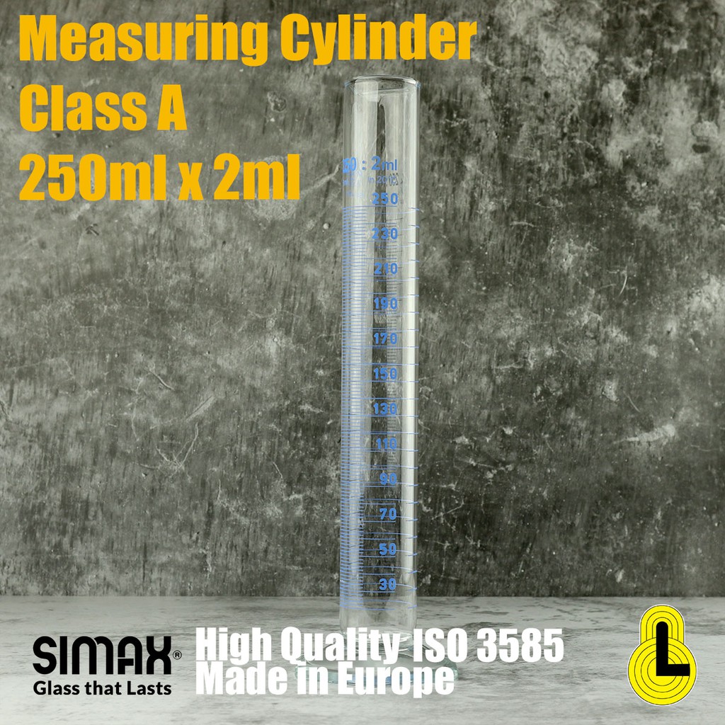 Measuring Cylinder 250ml X 2ml Hexagonal Base Tall Form SIMAX 1634/AM ...