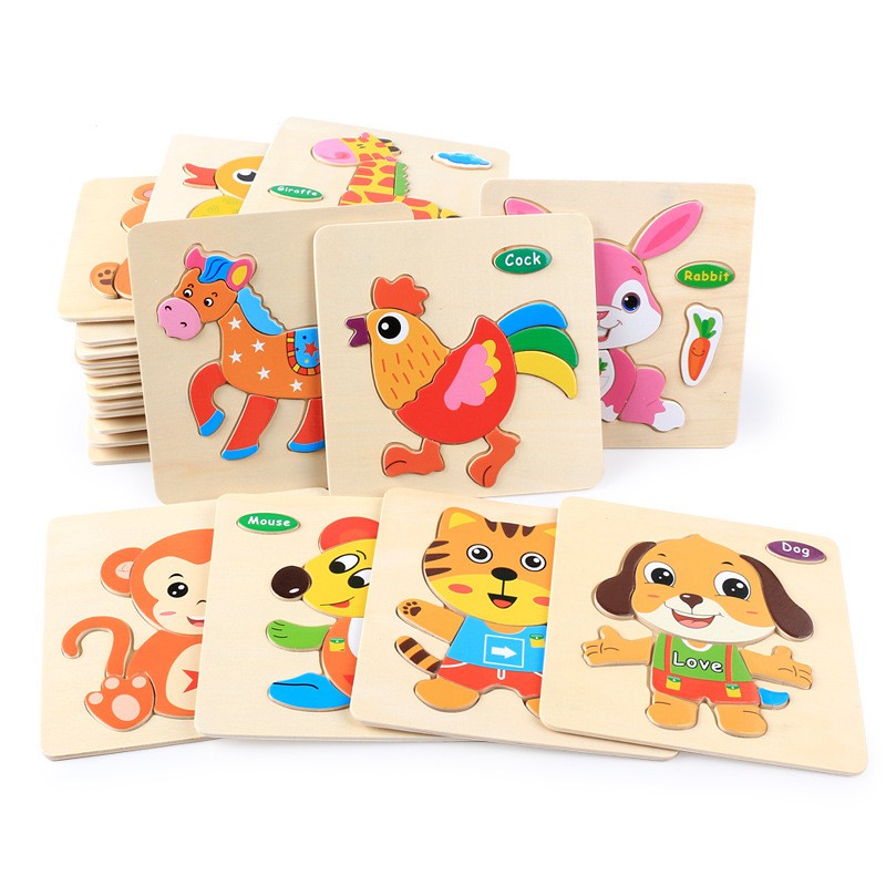 Kids Cartoon Animals Dimensional Wooden Jigsaw Puzzle Haiwan ...