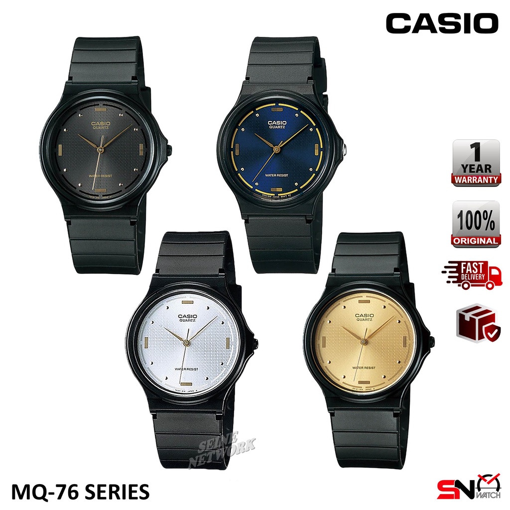 Casio MQ-76 Small Size Quartz Analog Black Resin Band Unisex Kid's Watch Jam Tangan Budak ...