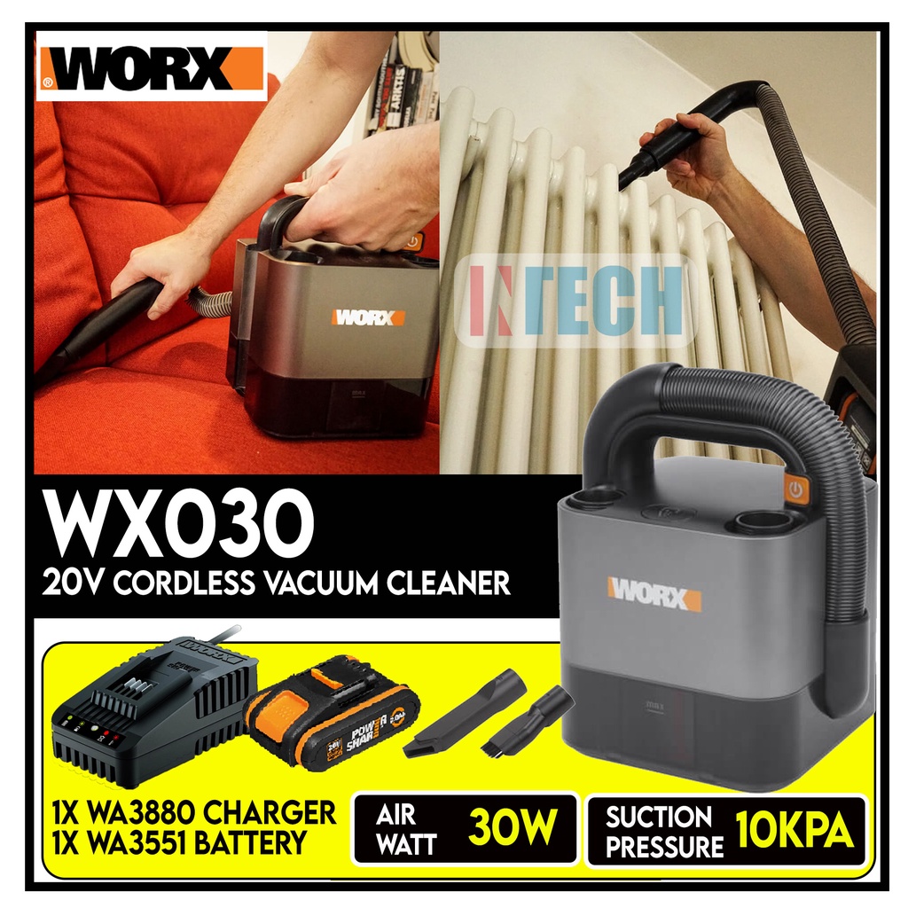 WORX WX030 20V CORDLESS VACUUM CLEANER C W 1NO WA3551 BATTERY 1NO WA3880 CHARGER Shopee Malaysia