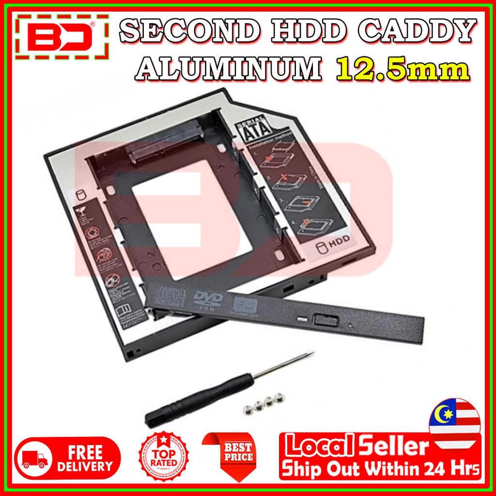 SECOND HDD / SSD CADDY ALUMINUM 9.0mm 9.5MM 12.7mm SATA to SATA For ...