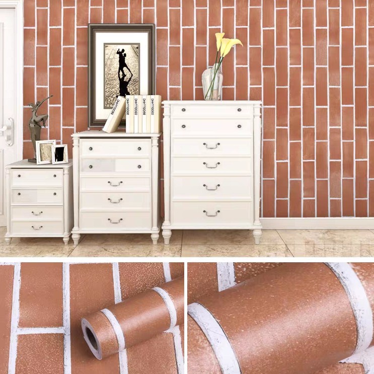perkakas rumah 45cm x 10m Brick Wallpaper Kertas Dinding Bata Wall