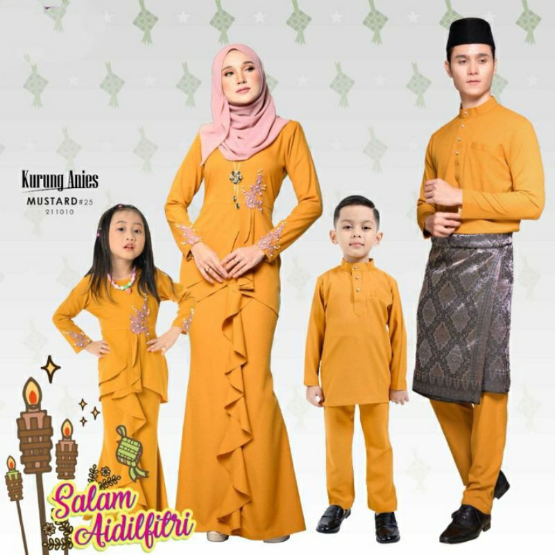 BAJU KURUNG MODEN KURUNG MUSTARD BAJU MELAYU SLIM FIT AYAH ANAK AF ANIS