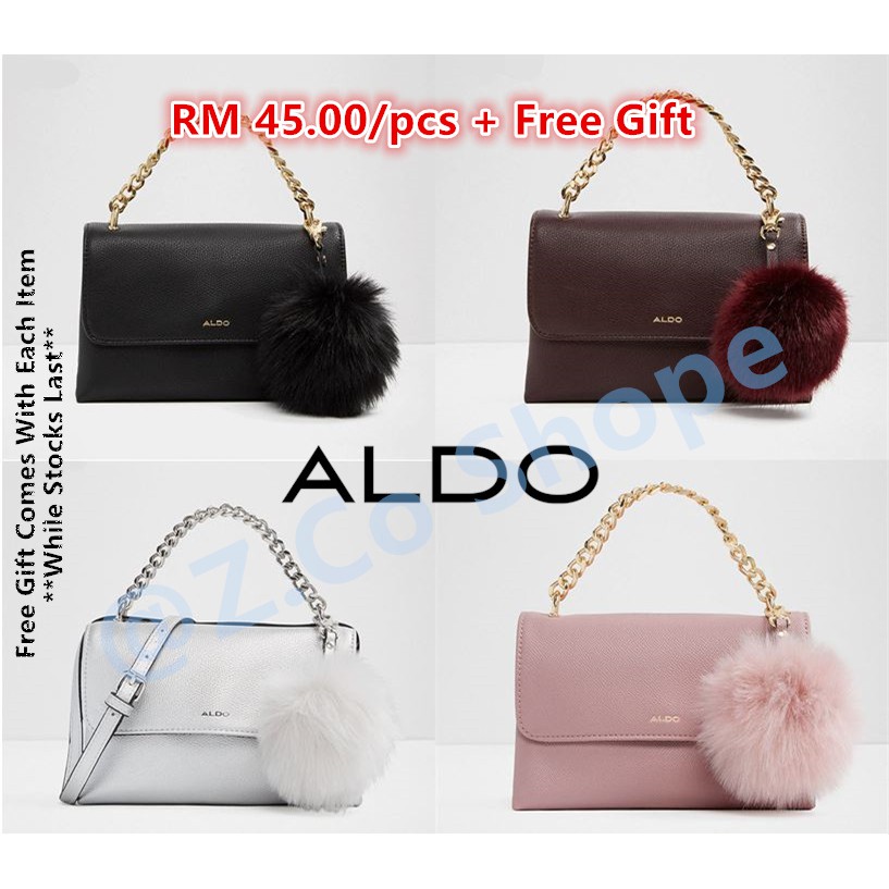 Aldo Leather Handbag Sling Bag With Furry Ball Shopee Malaysia