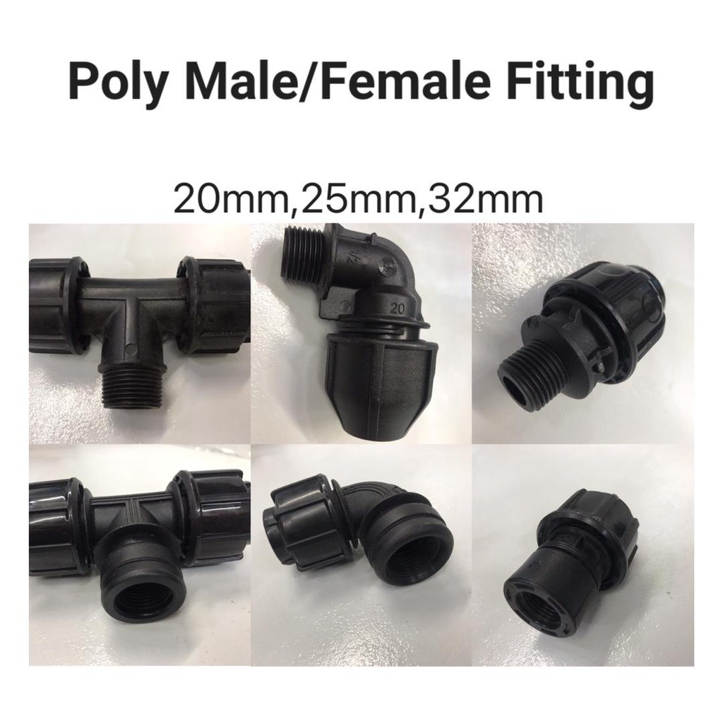 Polypipe Poly Paip Fittings Male & Female(Tee, Socket, Elbow) 20MM/25MM