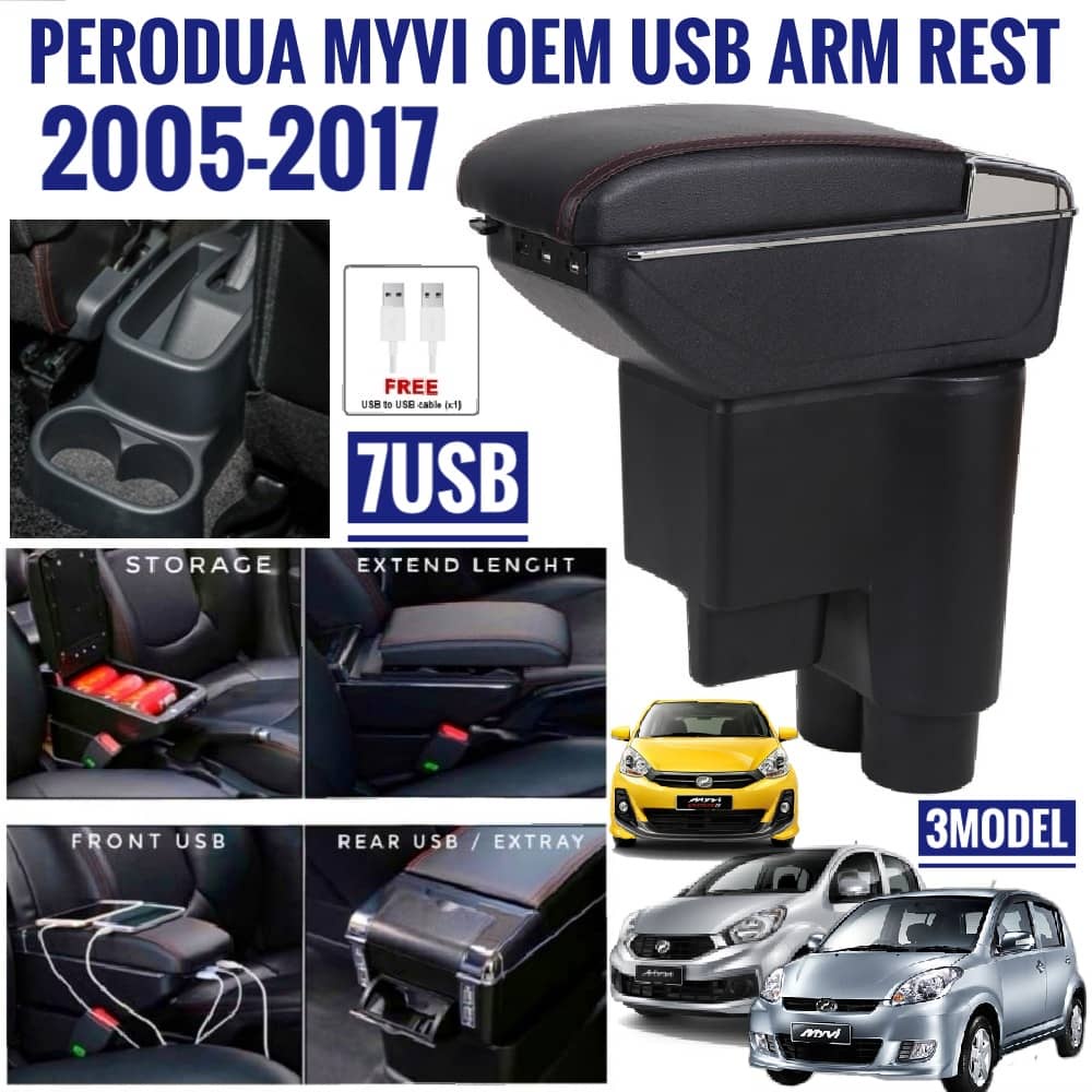 Car Armrest Myvi Arm Rest Cushion USB Console Box Seat Gap Organizer Storage Cup Holder