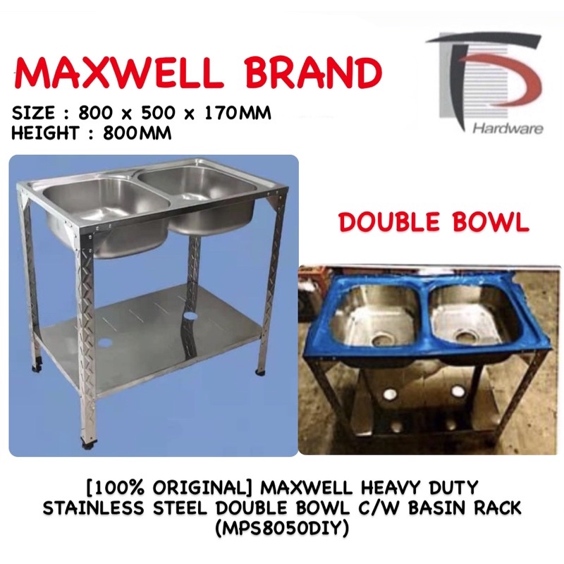 [100% ORIGINAL] MAXWELL HEAVY DUTY STAINLESS STEEL DOUBLE BOWL C/W ...