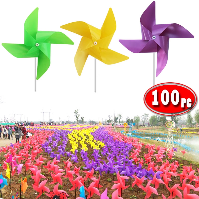 100pcs Windmill Waterproof Plastic Windmill Toys Garden Lawn Party ...