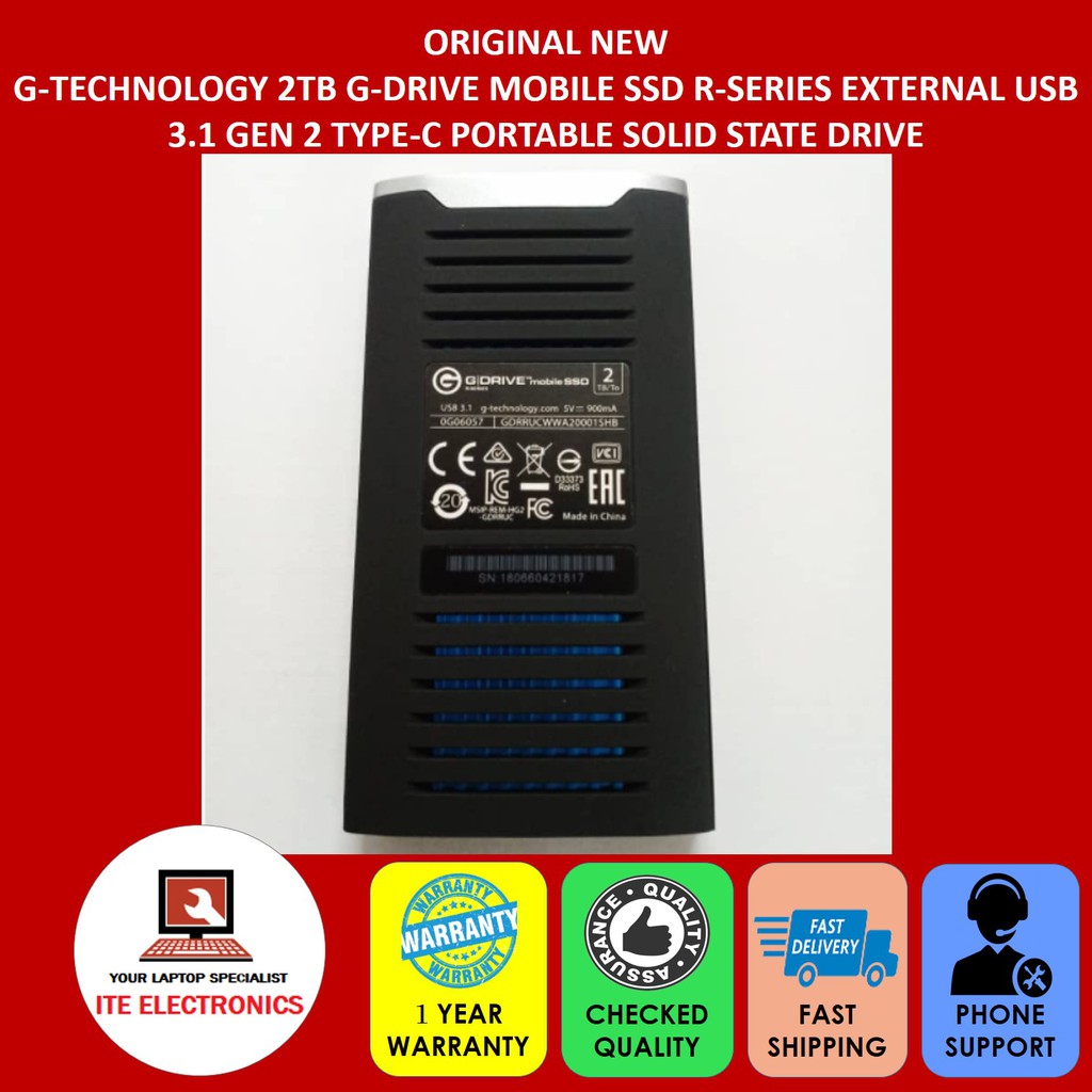 ORIGINAL G-TECHNOLOGY 2TB G-DRIVE MOBILE SSD R-SERIES EXTERNAL USB