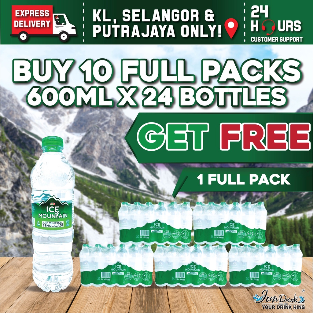 BUNDLE OF 10 FULL PACKS : ICE MOUNTAIN MINERAL WATER 600ML x 24 BOTTLES ...
