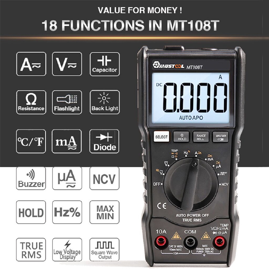 【High Quality】MUSTOOL MT108T True RMS Display Test Temperature Tester ...