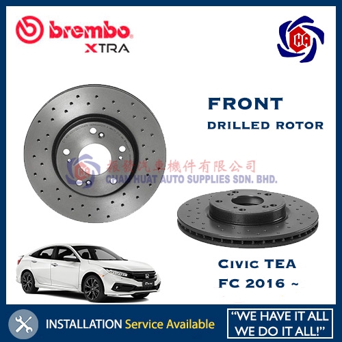 Honda Civic TEA FC BREMBO Xtra Racing Disc Rotor (Front / Depan - 2pcs)  Sport Performance Drilled Design