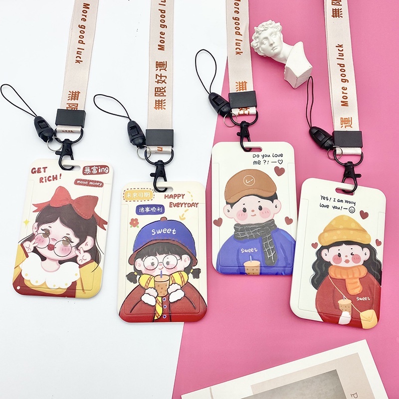 [ANYA] Couple Lanyard Card Holder Bus Card Cover With Neck Lanyard Cute ...