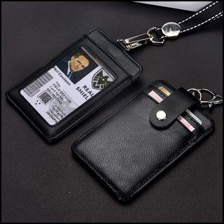 Genuine leather Business Work Card Holder Fashion ID Badge Holders with  Nylon Lanyard ID case Office Supplies