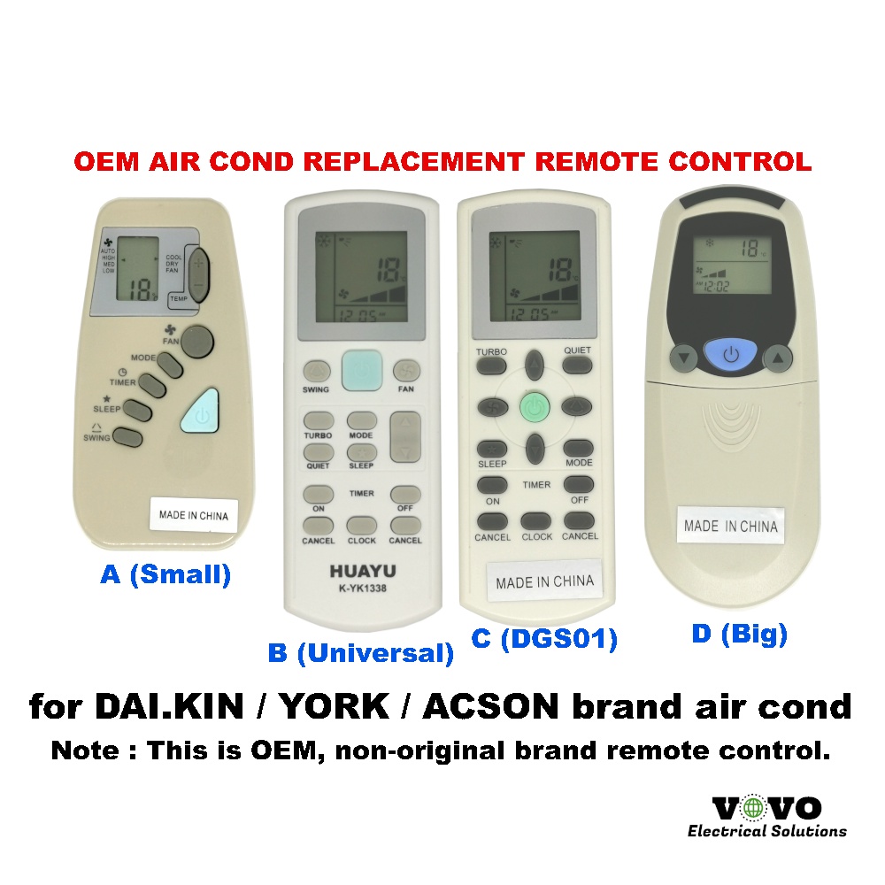 DAI.KIN YORK ACSON A/C Air Cond OEM Replacement Remote Control | Shopee ...