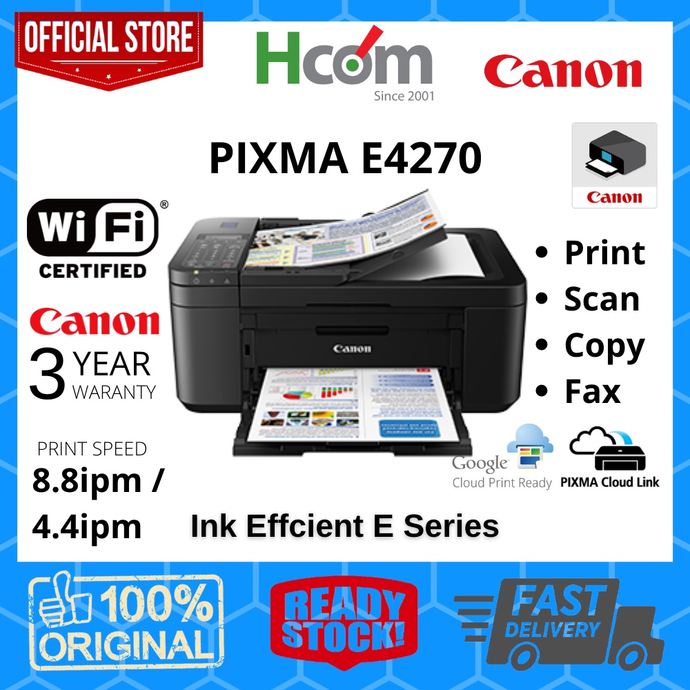 Canon PIXMA E4270 All In One Wireless Ink Efficient Printer Print/Scan ...