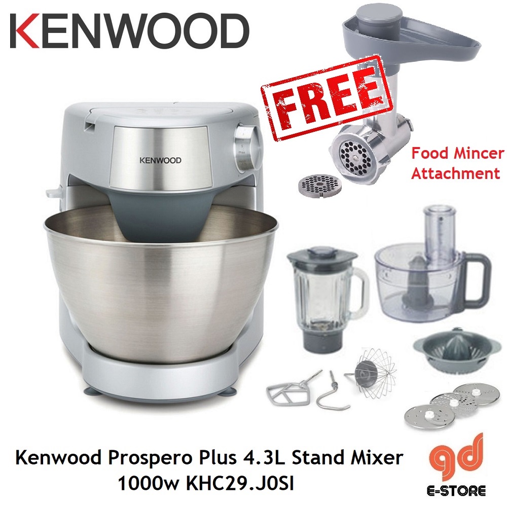 Kenwood Prospero KHC29 Compact Stand Mixer Kitchen Machine 4.3 Litre Bowl 3  Bowl Tools Jug Blender 4.3L Bowl, 1000Watts - White/Silver