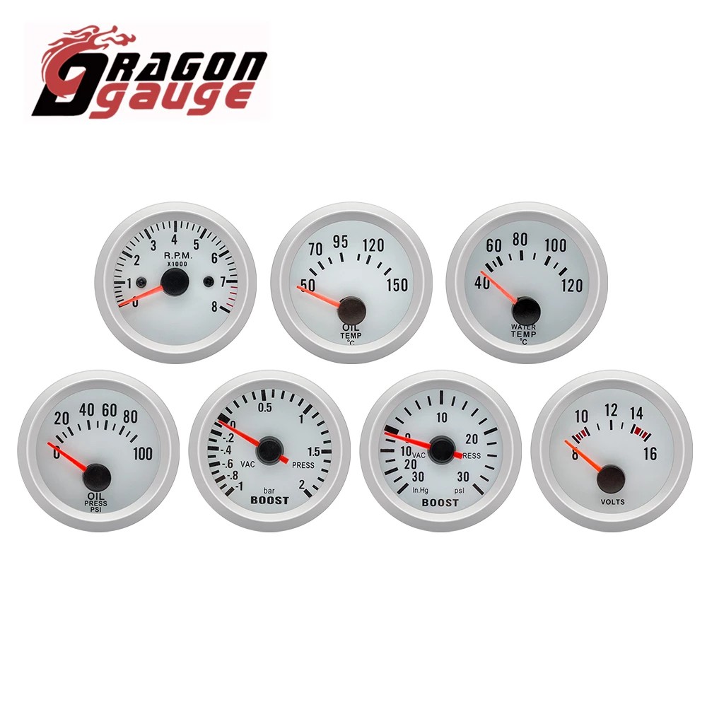 DRAGON GAUGE 52mm Tachometer Voltmeter Boost Gauge PSI/Bar Water Temp