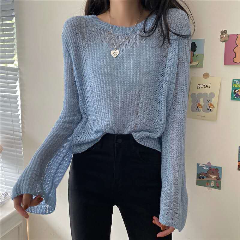 Long sleeve Knitwear Women Loose Round Neck Knit pullover Plain