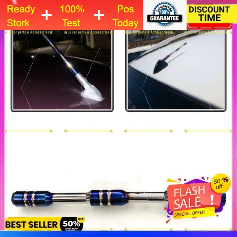 Car Antenna Booster Radio Roof Truck FM AM Signal Titanium Blue Chrome
