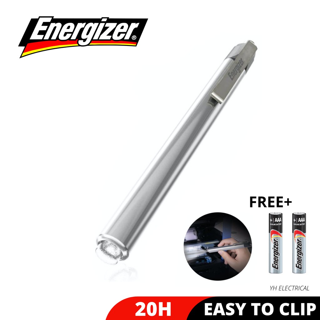 Energizer PLM22 LED Metal Pen Flashlight / Torchlight with 2x AAA Batteries / Pen light Shopee