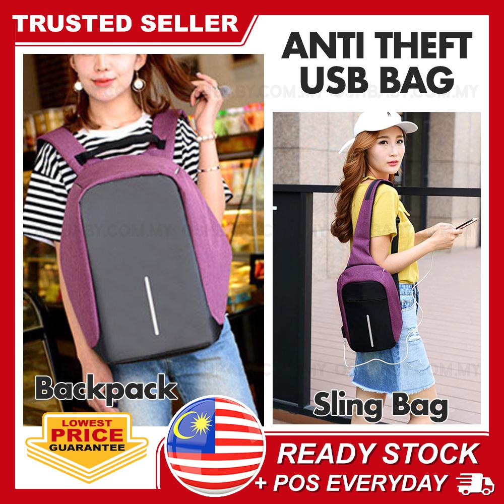 Anti Theft Double Strap Laptop Bag Backpack USB Charging Hidden Zipper Shopee Malaysia