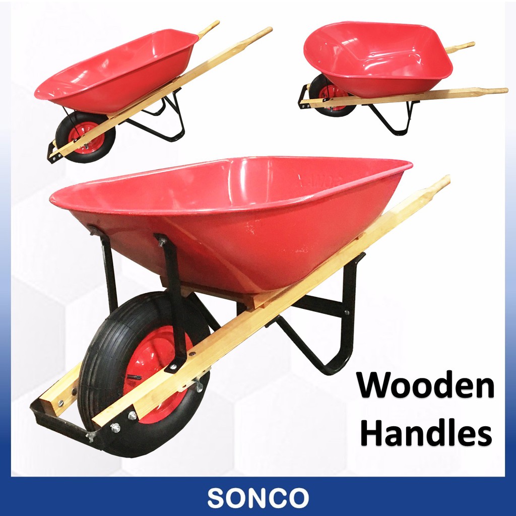 Sonco Heavy Duty Wheel Barrow Wooden Handles Large Storage Cart Barrow Kereta Sorong Tolak With 5200