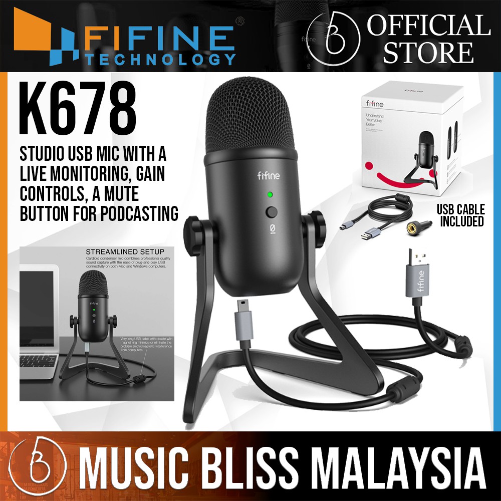 FIFINE K678 Studio USB Mic with A Live Monitoring, Gain Controls, A Mu