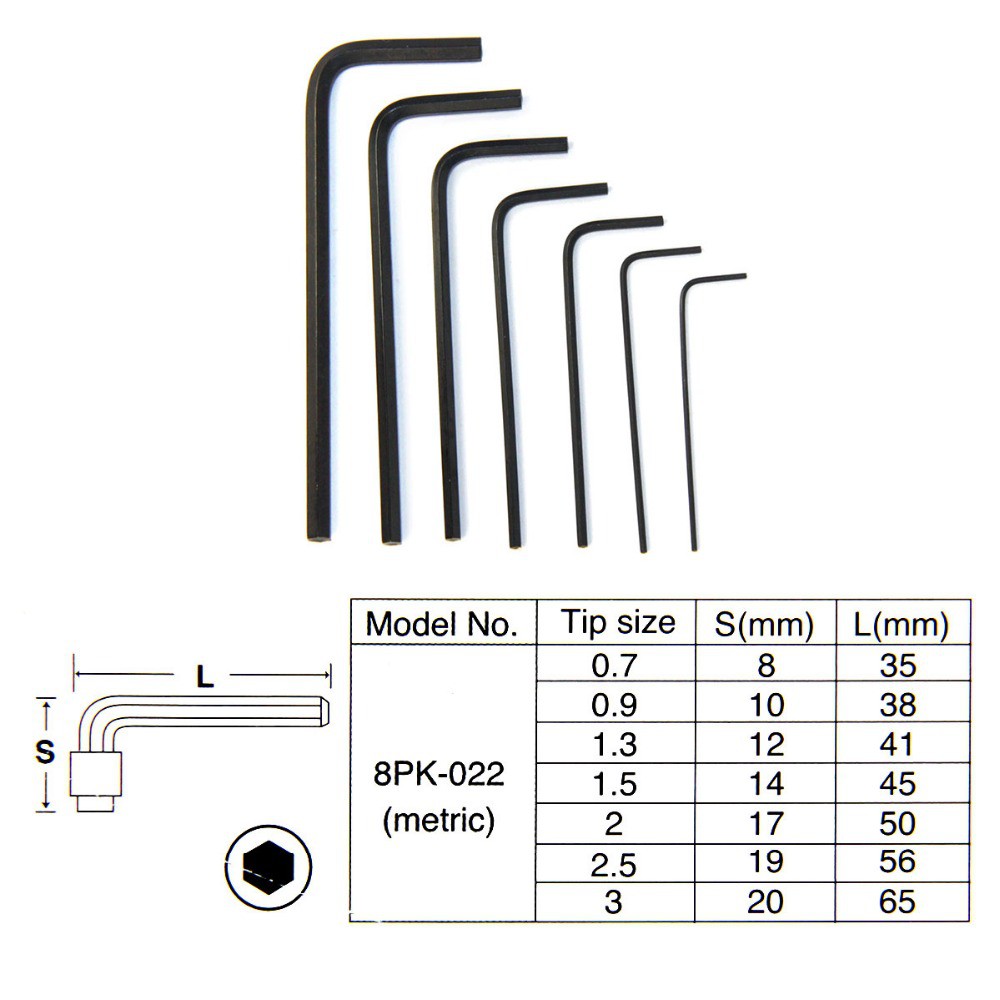 Pro'sKit 8PK-022 Miniature L Shaped Hex Key Set (0.7,0.9,1.3,1.5,2,2,5 ...