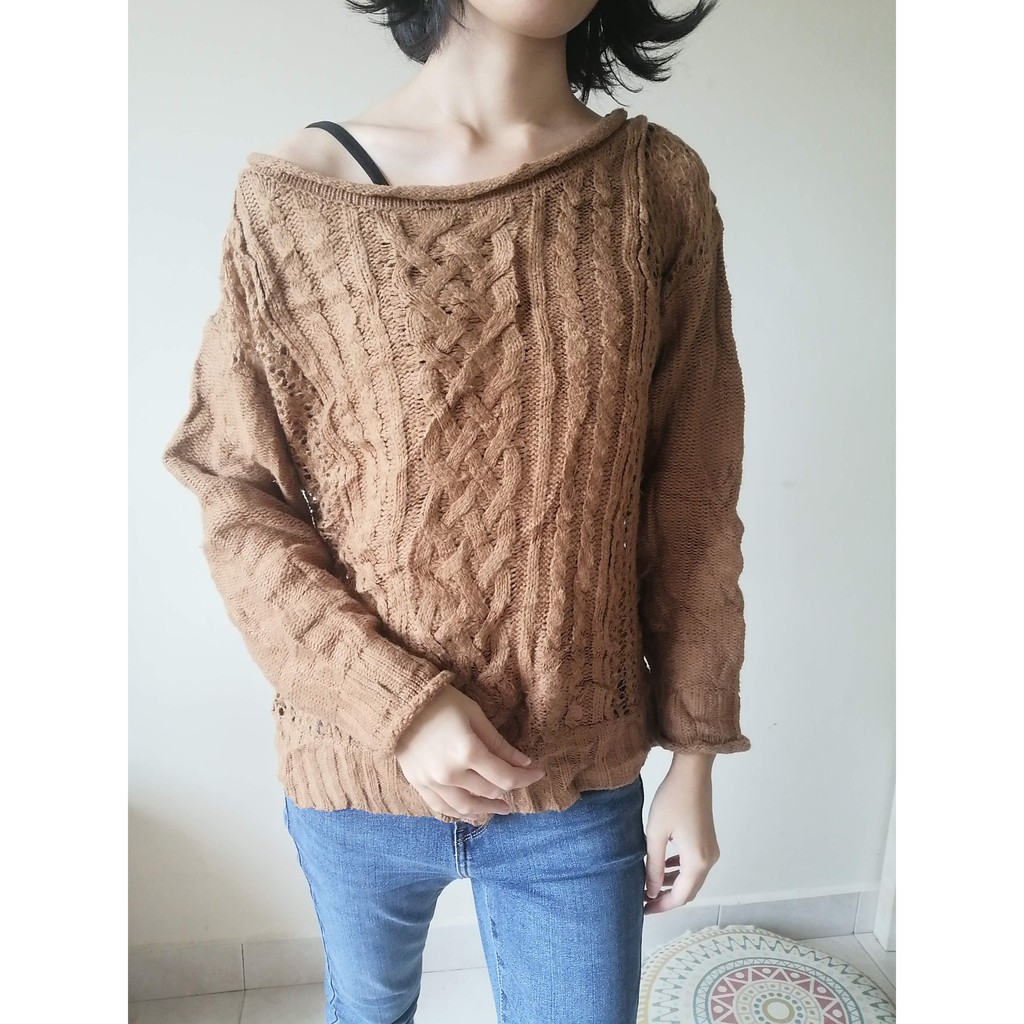 BROWN GRANDMA KNIT BAGGY SWEATER KNITWEAR SIZE M | Shopee Malaysia