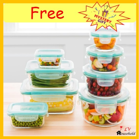 1PC] Airtight Glass Food Container Lunch Box Bekas Makanan Kaca Bertutup  竹盖玻璃食品容器 (