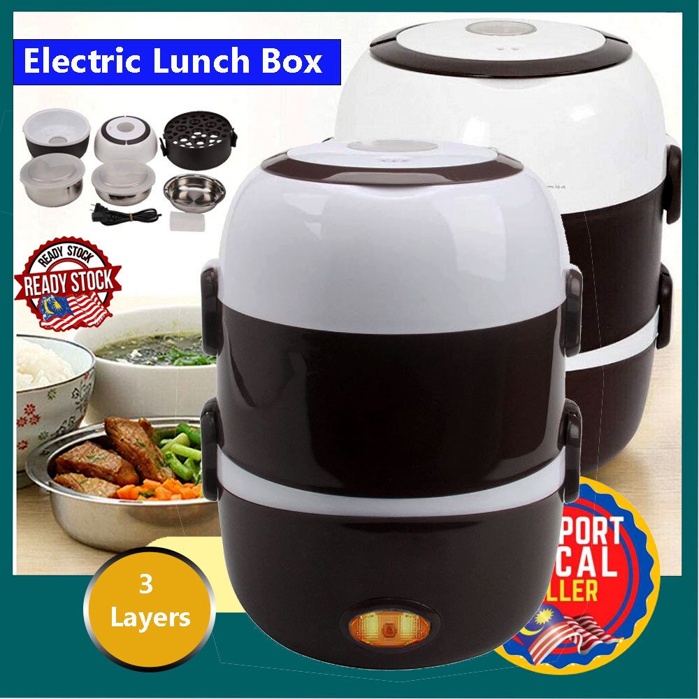 🔥3 LAYERS ELECTRIC LUNCH BOX🔥 2 Litre Rice Bekas Makan Food Container ...