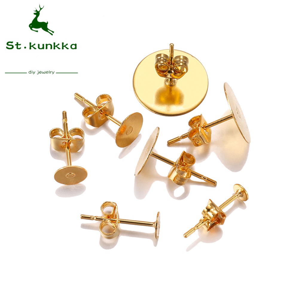 St Kunkka Stainless Steel Blank Post Earring Gold Pcs Lot