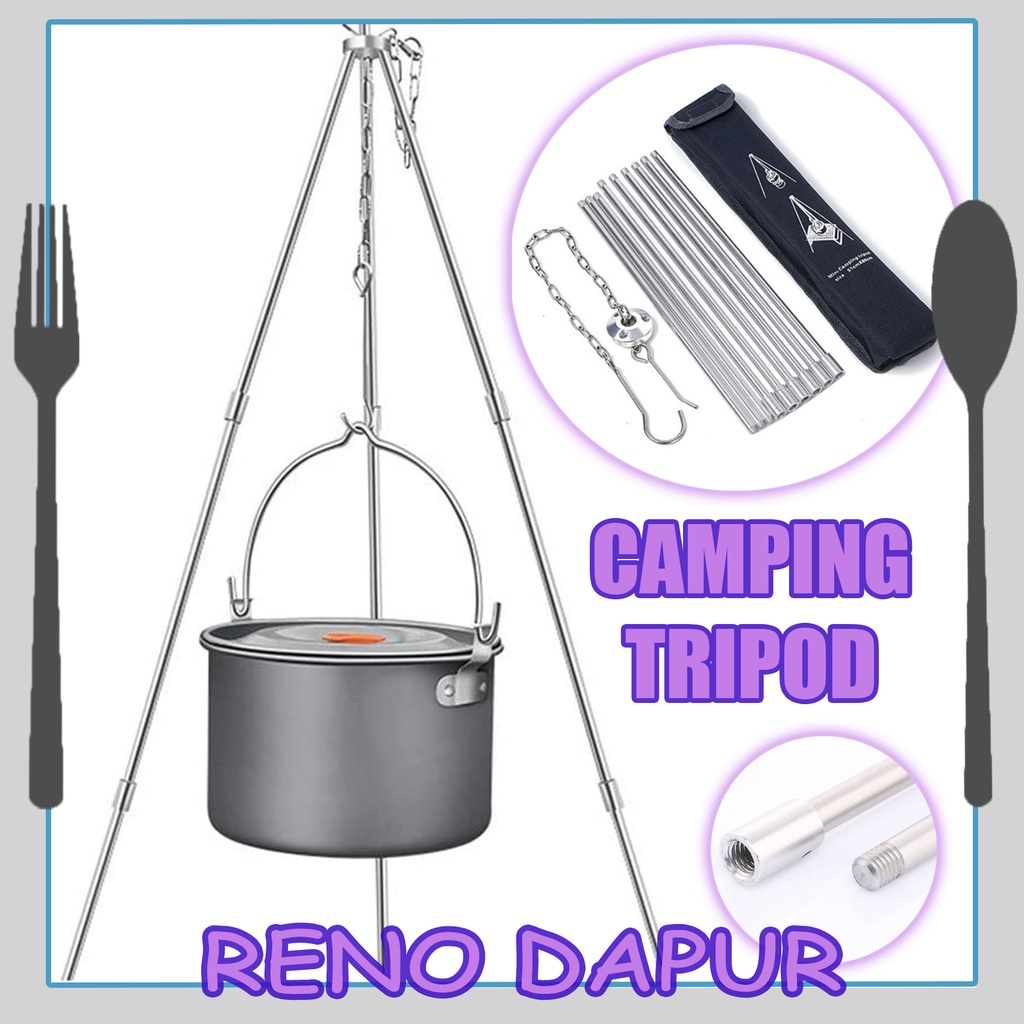ALUMINIUM CAMPING TRIPOD Fire Hanging Pot Outdoor Campfire Cookware