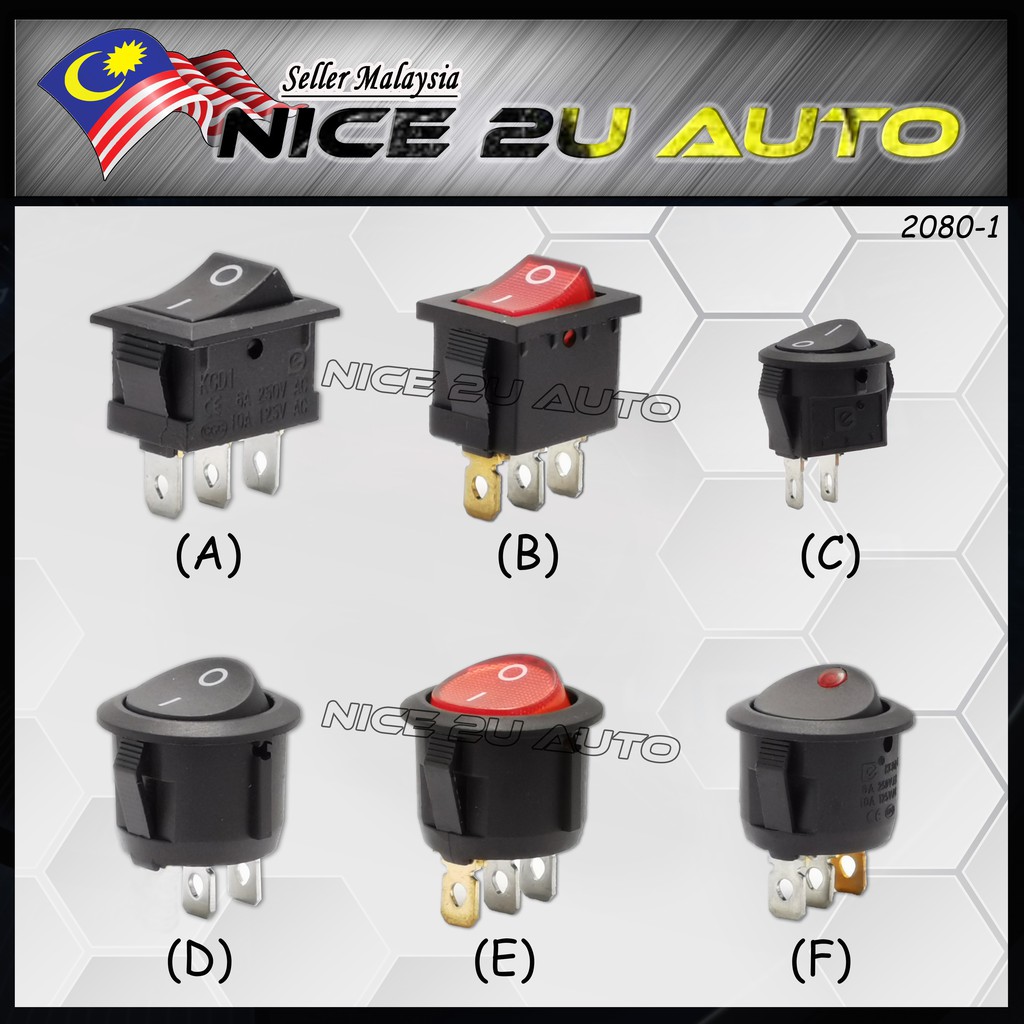 On/Off Round/Square Rocker Toggle Switch 12v DC ⚡READYSTOCK⚡ | Shopee ...