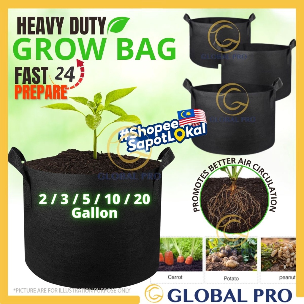 [READY STOCK] 2/3/5/10/20 Gallon Grow Bag Plant Bag NonWoven Aeration