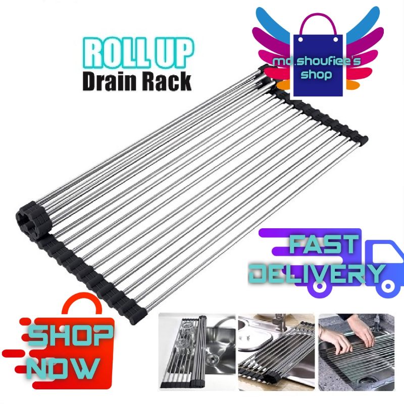 Roll-up Dish Drying Rack Foldable Stainless Steel Over Sink Rack ...