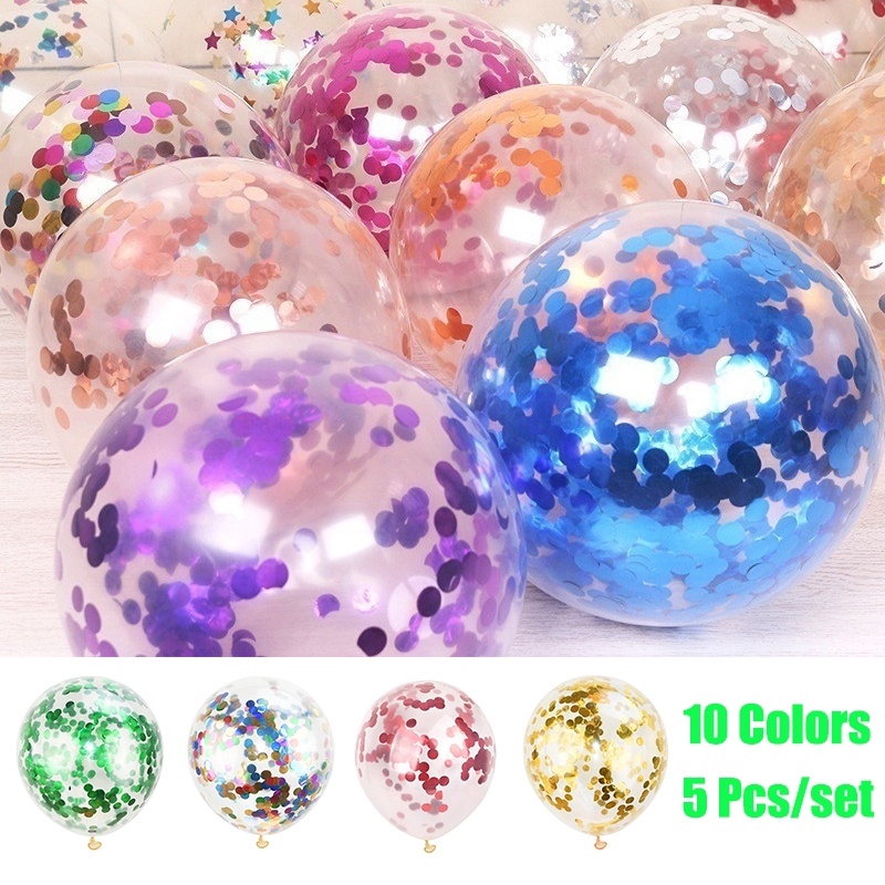 5 Pcs 12inch Clear Confetti Balloons Party Inflatable Helium Latex ...