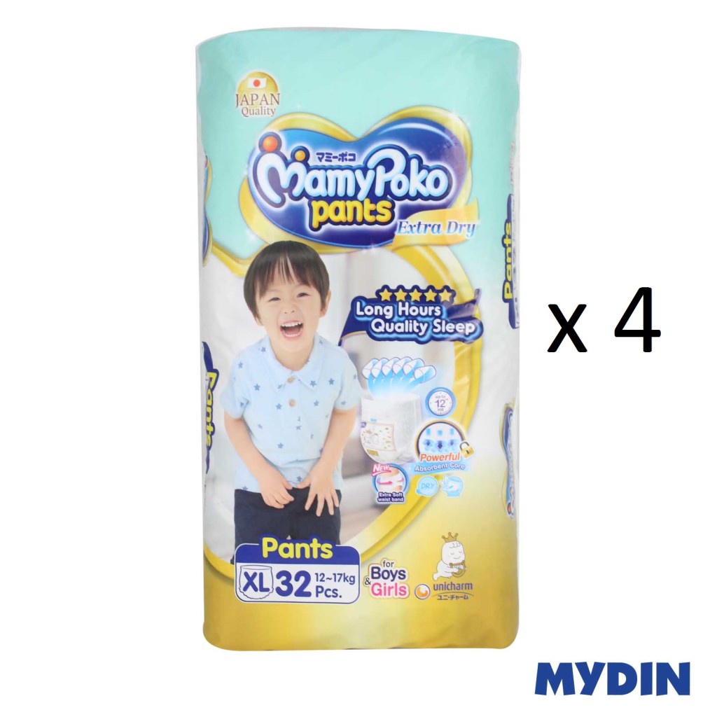 MamyPoko Pants Extra Dry Skin and Nbsp XL (32Pcs x 4)